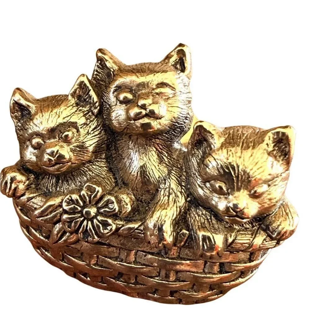 Avon Gold Tone kitten basket of love  Vintage pin